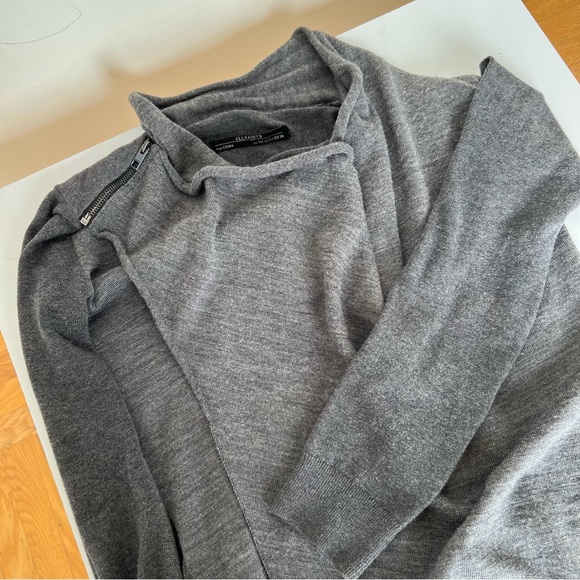 ALL SAINTS Drina Ribbed Cardigan, Asymmetric Shoulder Zip, Open Front, Medium - Picture 6 of 11
